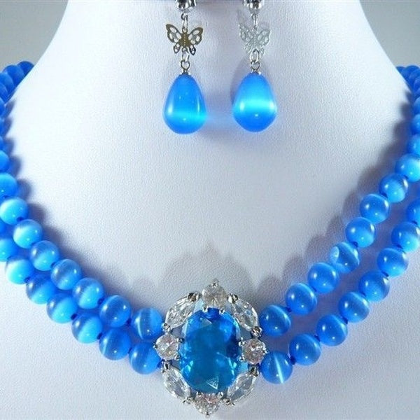 Charming 8mm Blue Jade Hook Earring Necklace Jewelry Pendant Set AAA style 100% Natural jade Noble Fine jewe