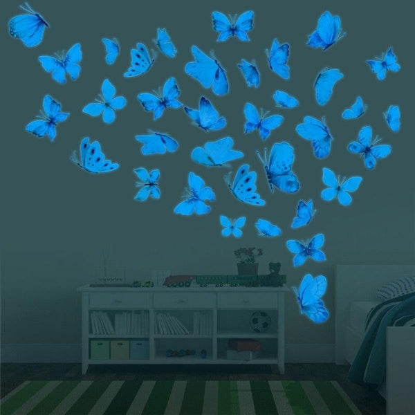 Luminous Butterfly Wall Stickers Colorful Wall Art Decor Self-adhesive DIY Glow In The Dark Wall Decals for Kids Girls Bedroom Bathroom Decorations