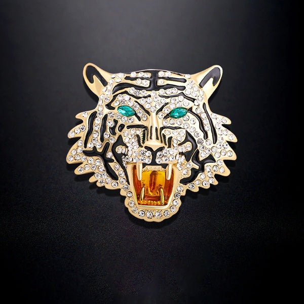 Strass Roaring Tiger Broches Femmes Hommes Big Tiger Head Party Casual Broche Pins Cadeaux