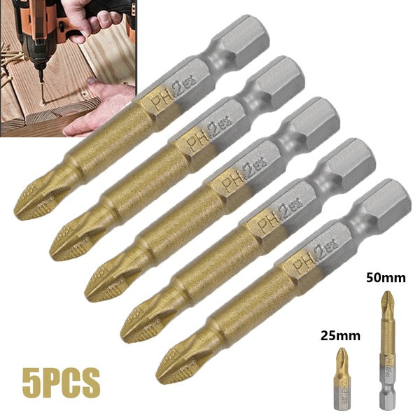 5 pièces 1-4 pouce tige hexagonale magnétique Phillips embout de tournevis PH2 placage de titane S2 embouts de tournevis antidérapants 25mm-50mm