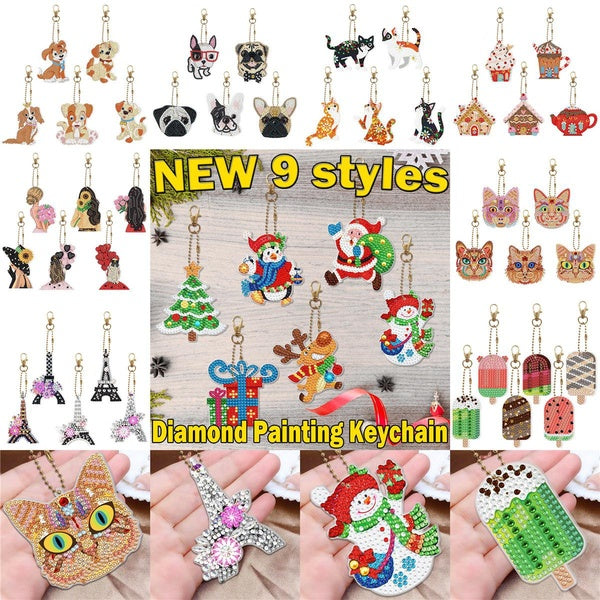 DIY Diamond Painting Keychain Handmade Double-Sided Sticker Diamond Embroidery Kit Home Christmas Decoration Hanging Gift @#A11