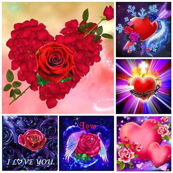 DIY 5D Diamond Painting Flower and Heart Full Drill with Number Kits Home Decor Wall Painting The Gift Arts and Crafts for Adults,Teenagers,The Old