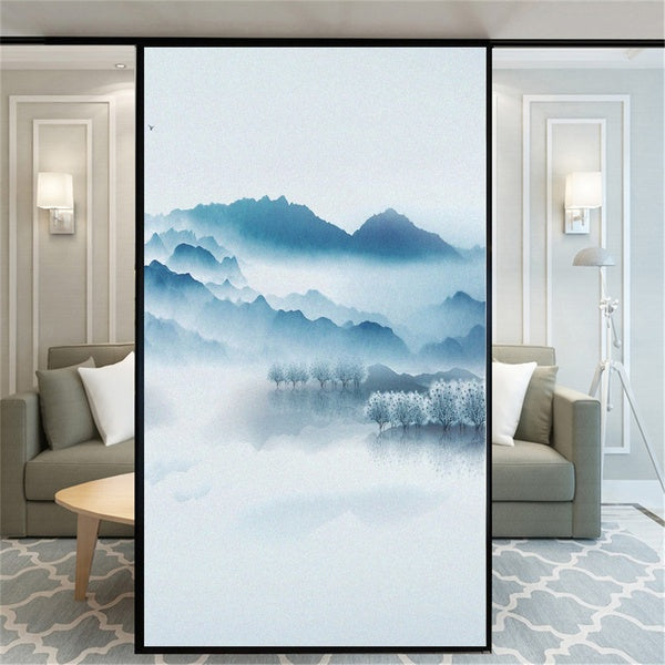 Window Film Privacy Window Treatments No Glue Static Cling Ink Landscape Decorative Window Coverings Window Stickers 06B
