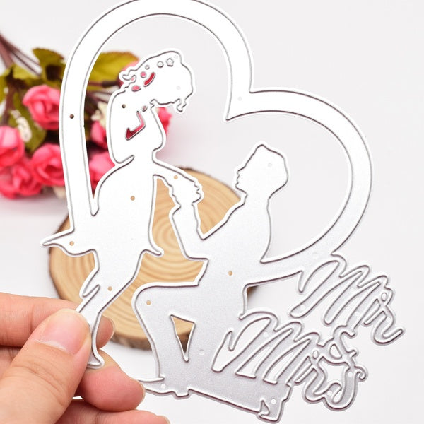 Mr & Mrs Cutting Dies Large Background Metal Die Cuts for DIY Scrapbooking Album Wedding Card Making Paper Crafts
