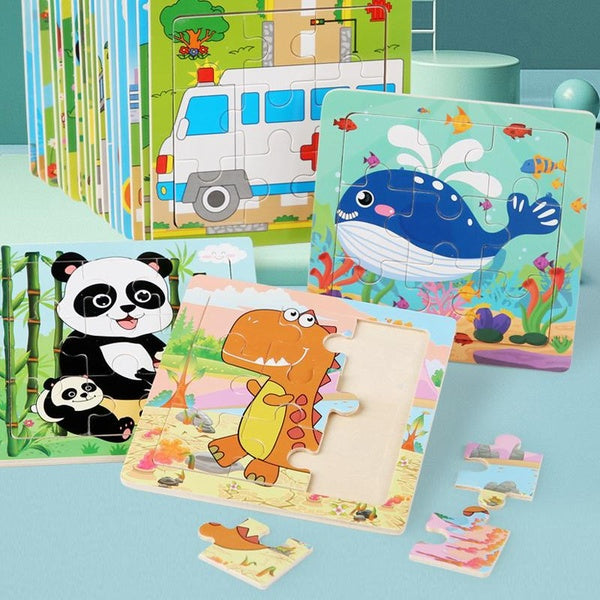 Puzzles en bois pour enfants de 2 à 5 ans Puzzles pour tout-petits 9 pièces Jouets d'apprentissage éducatifs préscolaires Ensemble Animaux Puzzles po