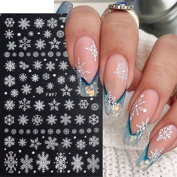 Glitter Nail Stickers Blanc Flocons De Neige Ornements Curseurs Réfléchissants Pour Ongles Décoration De Noël 2022 Manucure Stickers GLF897