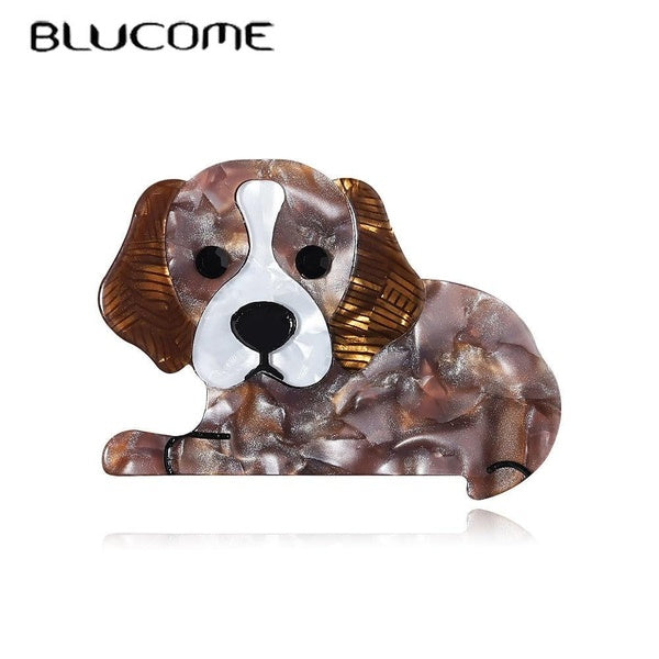 Blucome Handmade Acrylic Animal Dog Brooches for Women Men Lovely Sitting Pet Casual Party Brooch Pin Gifts Jewelry Accessories Matron Inn
