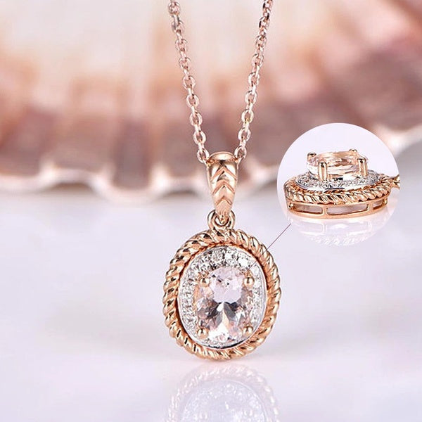 Romantic Silver Plated White Sapphire Pendant Necklace Jewelry for Women Rose Gold Color Lab Diamond Choker Chain Jewellery Valentines Day Gift