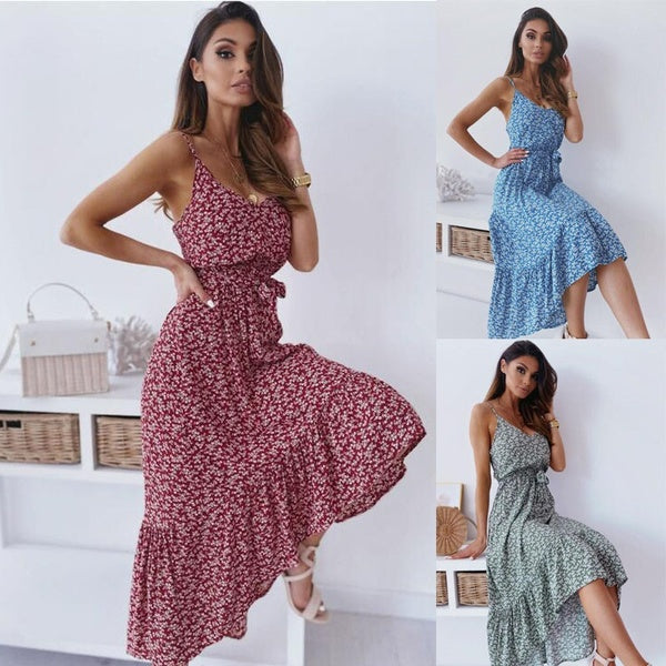 Floral Print Sleeveless Tank Dress Summer Backless Long Dress Ladies Vestidos