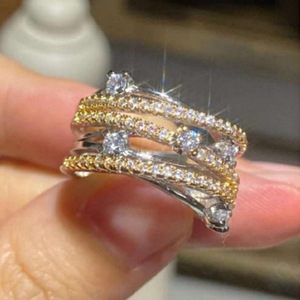Multilayer Intertwined Micro Pave Cubic Zirconia Two Tone Rings for Women Engagement Wedding Fashion Jewelry