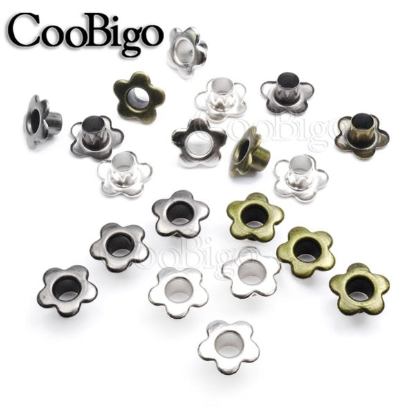 100pcs Hole 5mm Flower Metal Eyelets Leathercraft DIY Scrapbooking Shoes Boots Belt Cap Bag Tags Clothes Sewing Accessories