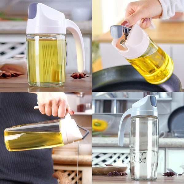 Fashion New Japanese Automatic Opening And Closing Glass Oil Pot Vinegar Honey Olive Oil Container Kitchen Leak-proof Oil Tank With Lid Seasoning Bot