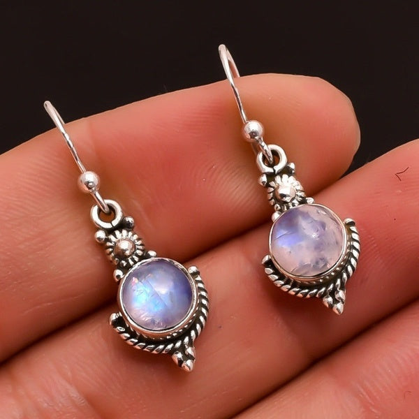 Boucles d'oreilles pendantes en argent sterling 925 avec pierre de lune arc-en-ciel