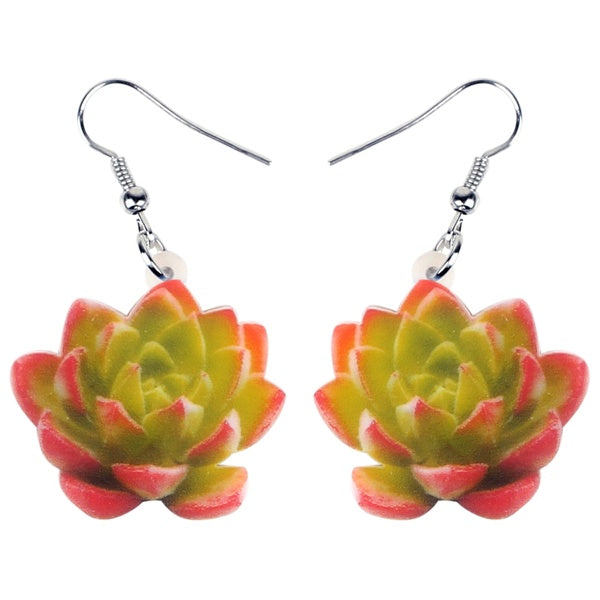 Acrylic Novelty Succulent Plant Earrings Drop Dangle New Natural Unique Flower Jewelry For Women Girls Teens Kids Charms Gift