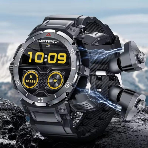 LIGE NFC Smartwatch Moniteur de santé Casque Bluetooth intégré Montres intelligentes TWS Music Talk Écouteurs Montre de sport étanche pour hommes