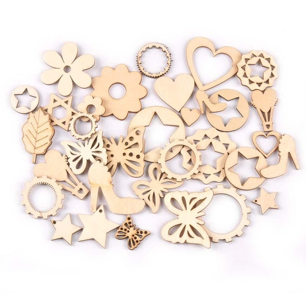 18Pcs Mix Butterfly-wheel-star-heart Wood DIY Decoration For Home Scrapbooking Crafts Natural Unfinished Wooden Accessory MT1956