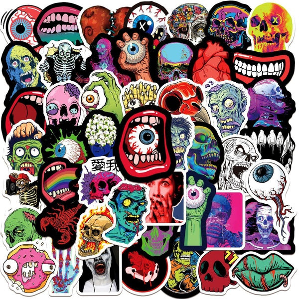 10-50Pcs Horror Eyeball Skull Stickers Zombie Thriller Halloween Graffiti Stickers for DIY Luggage Laptop Skateboard Motorcycle Bicycle Stickers