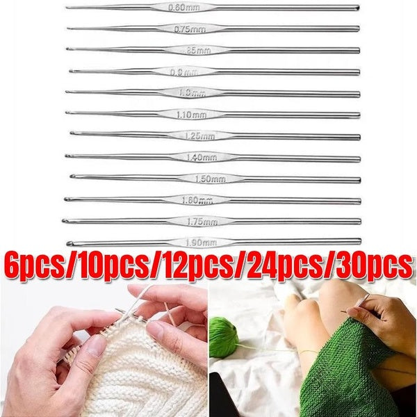6-10-12-24-30pcs Stainless Steel Crochet Hook Set 0.6mm-3mm Knitting Needles for DIY Craft Yarn for Beginners and Crochet Lovers