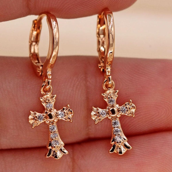 1 paire de boucles d'oreilles femme fleur croix pierre gemme topaze zircon parti