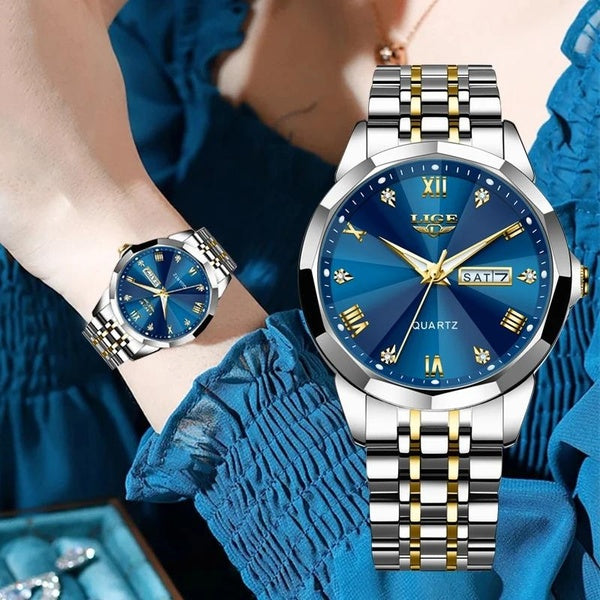 LIGE - montre-bracelet de luxe pour hommes, étanche, lumineuse, Date semaine, en acier inoxydable, à Quartz, nouvelle collection 2024