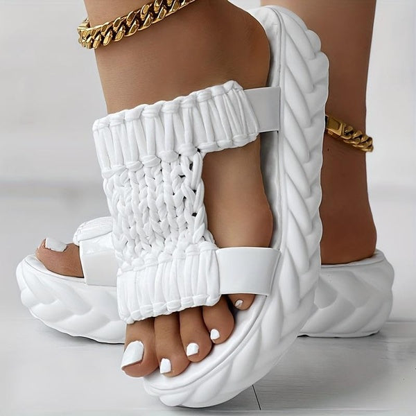 Women's Summer Braided Sandals Slip On Soft Sole Platform Shoes Casual Wedge Heel Shoes Open Toe Flats Sandals Comfortable Breathable Shoes