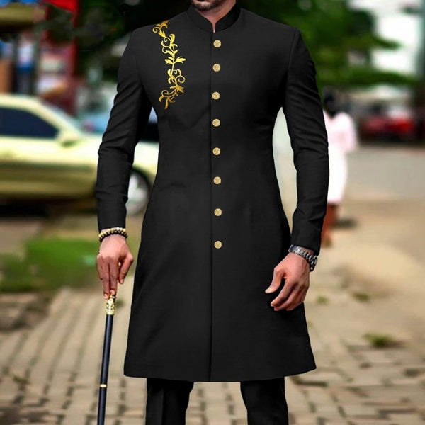 Men Suit African Clothes Single Breasted Embroidery Blazer and Pants 2 Piece Set Dashiki Outfits Formal Attire