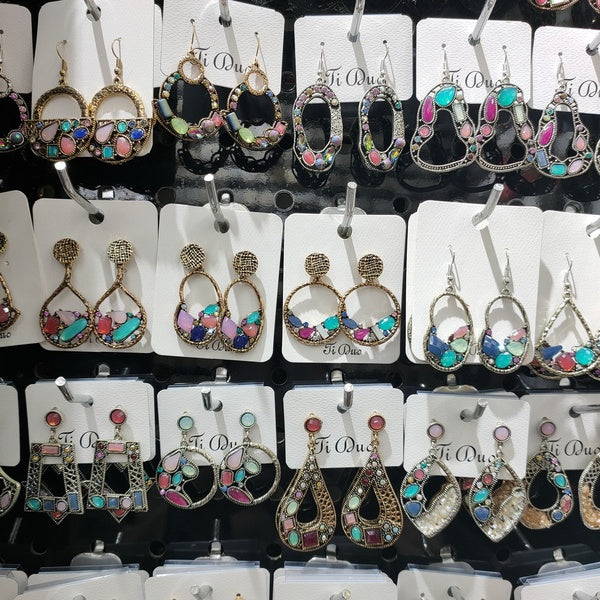 2020 nouveau style en gros lots mélangés 12 paires vintage argent couleurs strass perles plaqué or boucles d'oreilles pendantes de dame