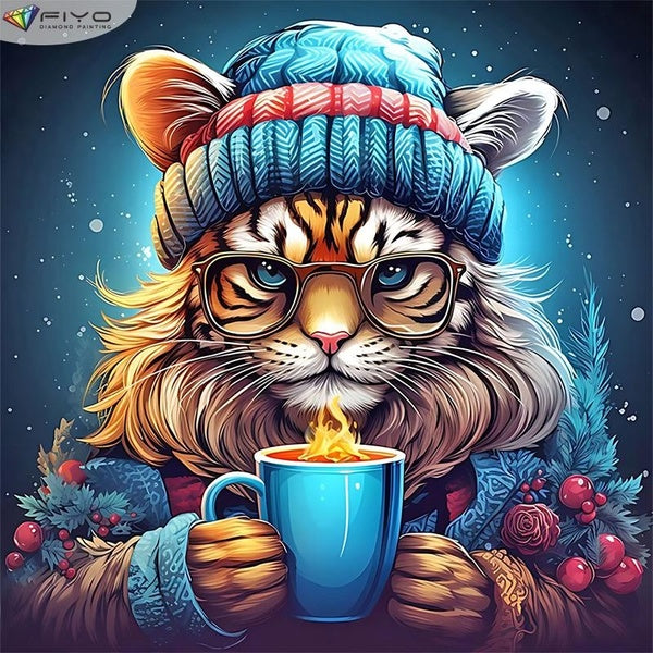 FIYO The Wise Tiger DIY 5D Diamond Painting Full Drill with Number Kits Home and Kitchen Fashion Mosaic Diamond Painting Canvas Wall Decoration Gift