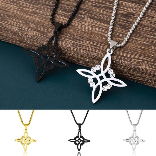 Fashion Vintage Amulet Supernatural Wicca Witchcraft Witch Knot Necklace for Women Stainless Steel Choker Necklaces Jewelry Gift