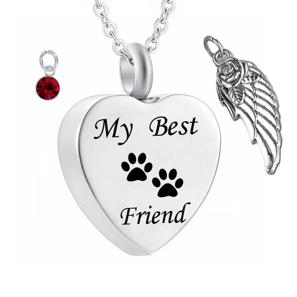 Urn Necklaces for Ashes Angel Wing Birthstone Charm Heart Cremation Jewelry Keepsake Holder Memorial Necklace Pendant-My Best Dog Paw Friend