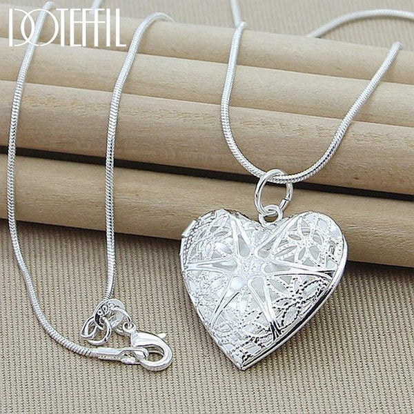 DOTEFFIL 925 Sterling Silver Photo Frame Pendant Necklace 18-20-22-24 Inch Snake Chain For Woman Charm Wedding Fashion Jewelry