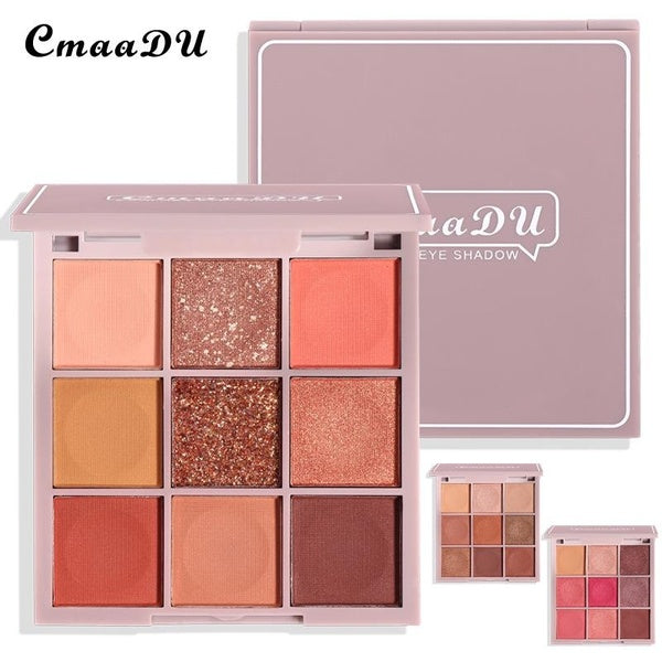 CmaaDU New 9 Color Waterproof Glitter Matte Eyeshadow Makeup Long-lasting Shimmer Nude Eye Shadow Packed Powder Palette Cosmetic