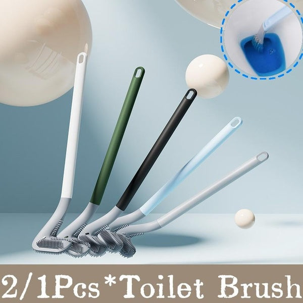1-2Pcs Toilet Brush Soft Plastic Toilet Brush Household Toilet Long Handle Soft Plastic Toilet Brush Wall-mounted No-Punch Cleaning Brush