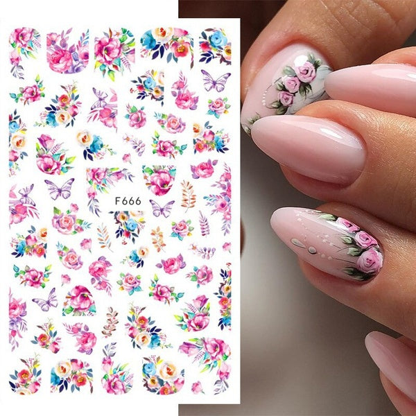 Butterfly Flower Series Nail Water Decal Maple leaf Sticker 3D Nail Sticker Spring Manicure Sticker Decals Floral Leaves Sliders For Nail Art Decorat