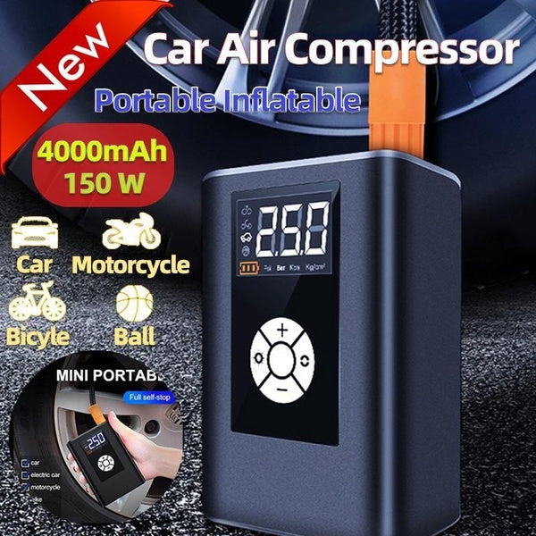 Portable Car Air Compressor 4000mAh Electric Bike Pump Car Tyre Inflator Pump Digital LCD Display Air Pump with LED Light for Motorcycle Bicycle AUTO