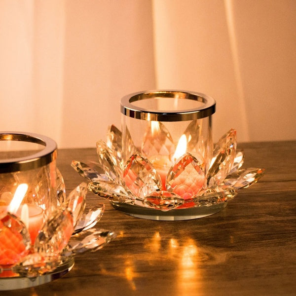 Handmade Lotus Flower Glass Crystal Clear Tealight Candle Holders Table Wedding Centerpieces