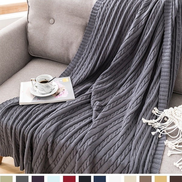 Battilo Knit Diamond Pattern Decorative Throw Blanket, 100% Cotton Soft Bedding Quilt for Bed Sofa Travel Air Conditioning