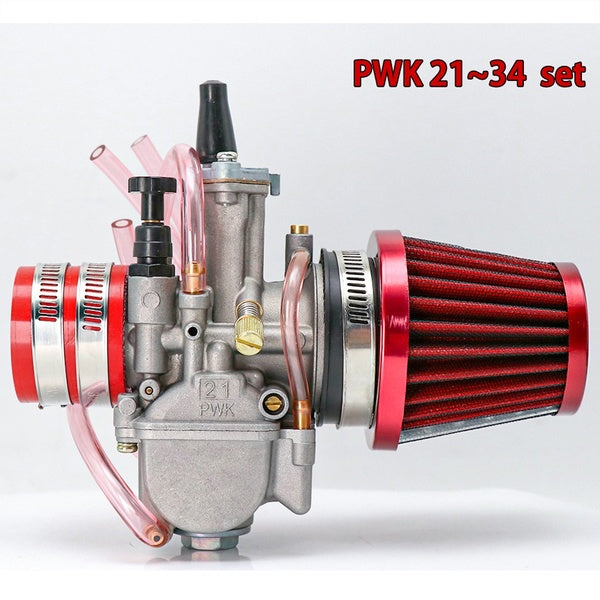 Motorcycle Universal 21 24 26 28 30 32 34mm Motorcycle Carburetor Carb with Air Filter Interface Adapter for ATV Buggy Quad Dirt Bike fit 2T 4T JOG D