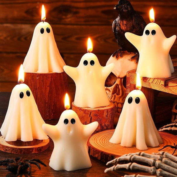 6 Pieces Halloween Large Ghost Candles White Spooky Ghost Scented Candles Halloween Candles Horror Gifts Candle Tea Lights Goth Room Decor for Dining