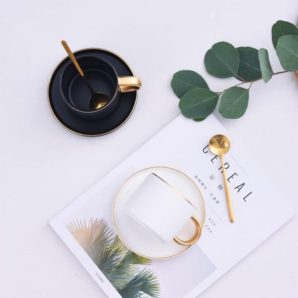 European Ceramic Coffee Cup and Saucer Set Green Black Travel Coffee Mug Espresso Glass Taza De Cafe Travel Mug Water Cup Bb50