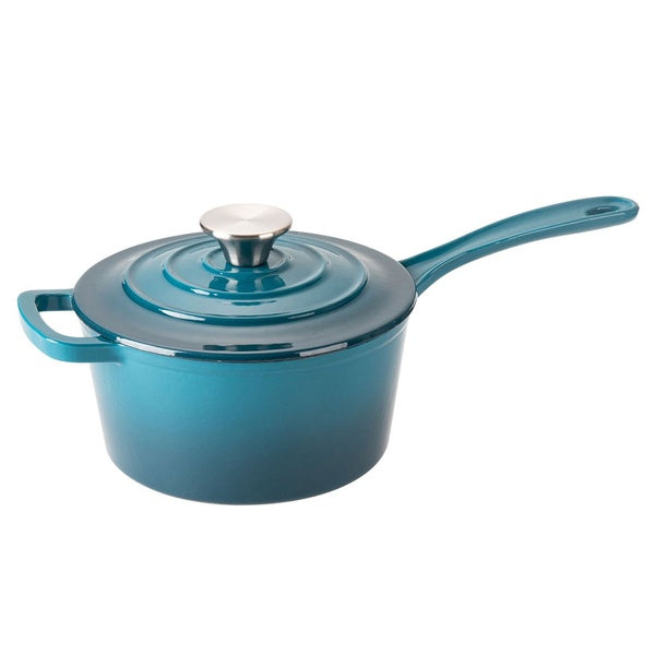 Hamilton Beach 2 Qt Cast Iron Sauce Pan w- Stainless Steel Knob, Blue (Damaged)