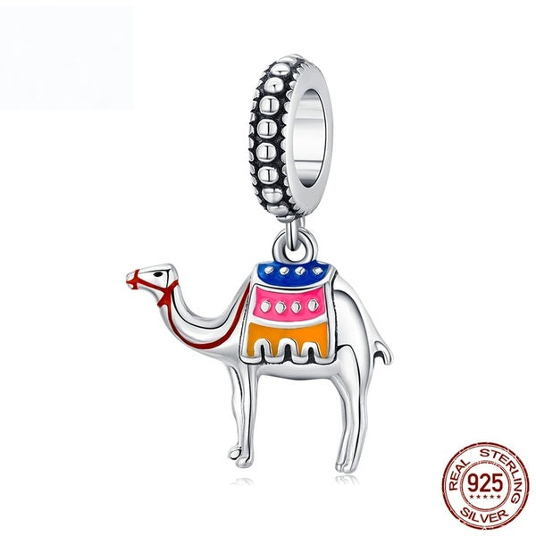 BISAER désert chameau pendentif breloque en argent Sterling 925 émail Animal charme Fit Bracelet bijoux de mode
