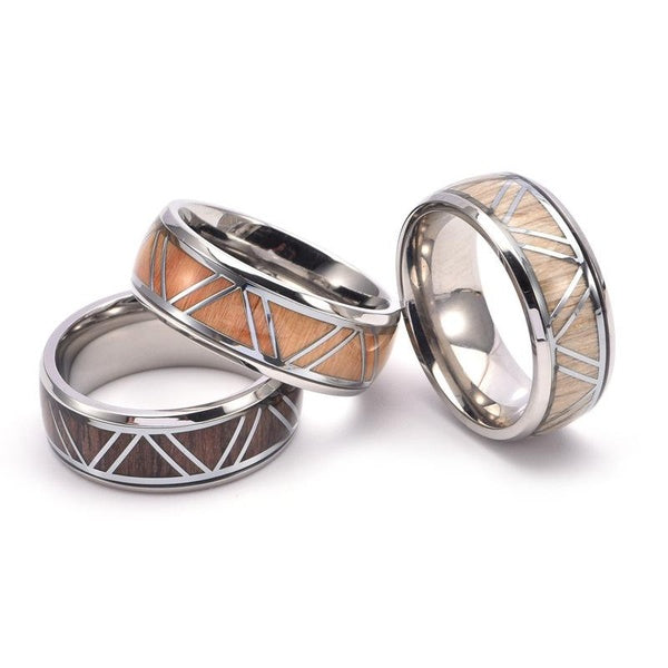 Bague en acier titane personnalisée avec baril de whisky-fût de bière Motif grain de bois pour femme homme Bijoux rap et hip hop Acier inoxydable Pun