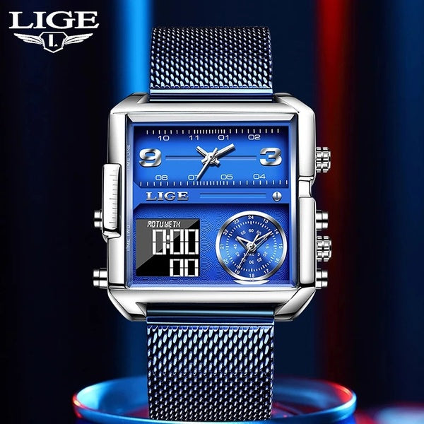 2022 LIGE Luxe Hommes Quartz Montre Numérique Creative Sport Montres Homme Montre-Bracelet Étanche Montre Homme Horloge Relogio Masculino + boîte