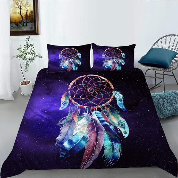 Bedding Sets Purple Starry Sky Dream Catcher Printing Duvet Cover Set Home Textiles Bedding Single Size Home Bed Clothes 3D Printed