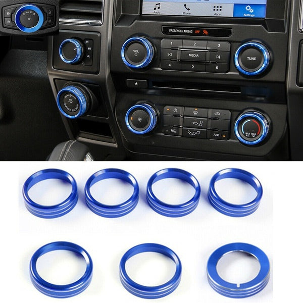 7pcs Center Console Button Knob Cover Trim Bezel Kit for Ford F150 Raptor XLT 2016-2019 Air Conditioner Switch & Trailer & 4WD & VOL & Head Light Swi