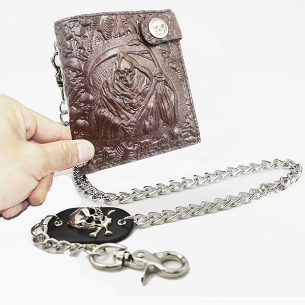 Retro Personality Men's Wallet Devil Skull Reaper Wallet European and American Fashion Punk Rock Short Chain Card Holder