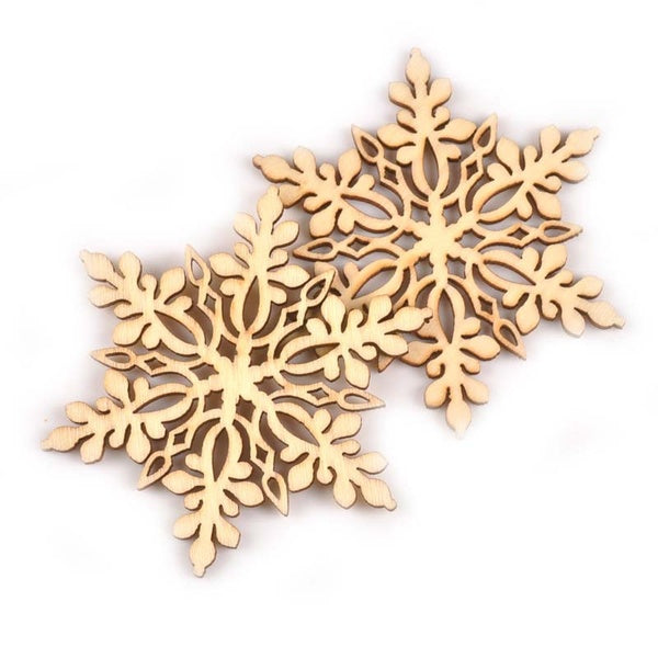 10pcs 80mm Wooden Snowflake Shape Woodwork Craft For Home Decoration Christmas Tree Embellishment DIY Scrapbooking MT0783