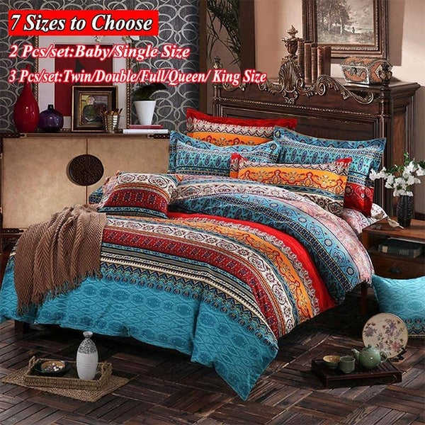 Fashion Bohemian Mandala Duvet Cover with Pillowcase Quilt Cover Bedding Set Home Decor Elephant Blue Boho Bedding Set (Size:Baby-Single -Twin-Double