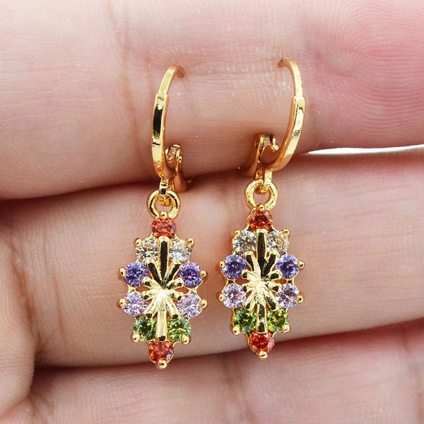 Boucles d'oreilles pendantes en forme de losange multicolore avec zircon cubique CZ